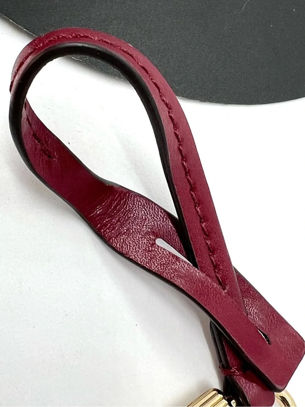 Michael Kors Gold Ribbed Padlock Bag Charm Burgundy Leather Key Ring Bag Charm